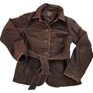 LLBean Women S Reg‎ Charcoal Brown Grey Cotton Belted Blazer Jacket Small